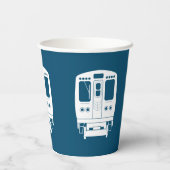 青い背景の白いシカゴ「L」のプロフィール 紙コップ (裏面)