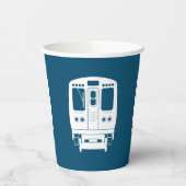 青い背景の白いシカゴ「L」のプロフィール 紙コップ (左)