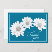 青い背景の白いデイジーの花束 ありがとう ポストカード (正面/裏面)