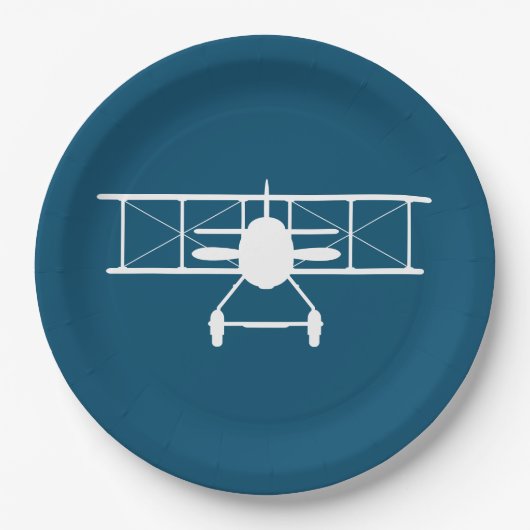 青い背景の白い二面縦断 ペーパープレート (正面)