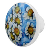 青い背景の白い花 セラミックノブ (右)