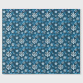 青い背景の白い雪の結晶模様 冬 ラッピングペーパー (フラット)