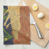 青い背景の緑の草の中のバッタ キッチンタオル (四つ折り)