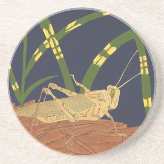 青い背景の緑の草の中のバッタ コースター (正面)