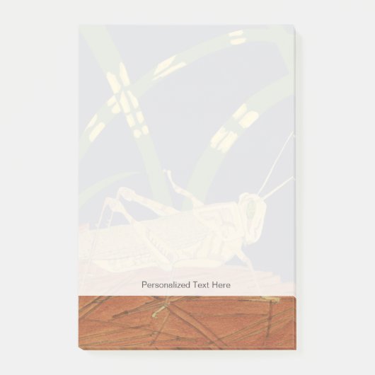 青い背景の緑の草の中のバッタ ポストイット (正面)