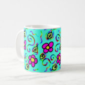 青い背景の花のマグカップ コーヒーマグカップ (正面左)