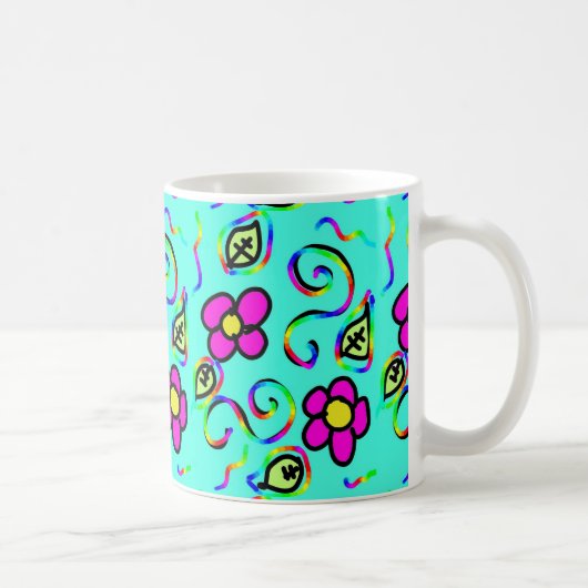 青い背景の花のマグカップ コーヒーマグカップ (右)