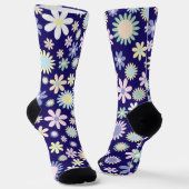 青い背景の花柄 ソックス (傾斜あり)