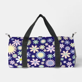青い背景の花柄 ダッフルバッグ
