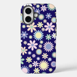 青い背景の花柄 iPhone 16ケース