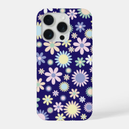 青い背景の花柄 iPhone 15 PROケース