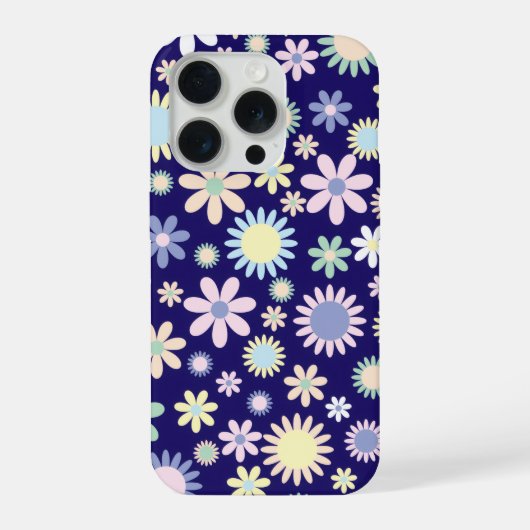 青い背景の花柄 iPhoneケース (裏面)