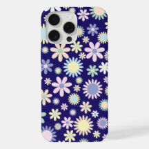 青い背景の花柄