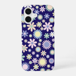 青い背景の花柄 iPhone 16ケース