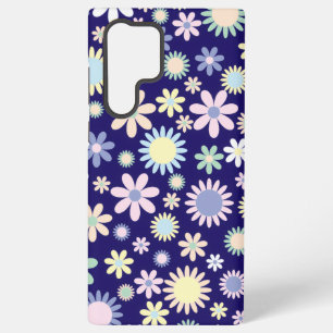 青い背景の花柄 SAMSUNG GALAXY S22 ULTRAケース