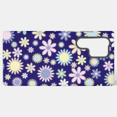 青い背景の花柄 SAMSUNG GALAXYケース (裏面横)