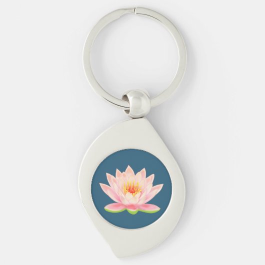 青い背景の蓮の花 キーホルダー (正面)
