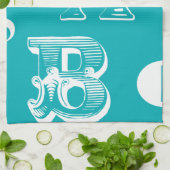 青い背景の装飾文字 キッチンタオル (折り畳み)