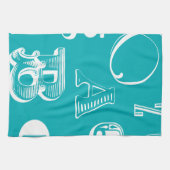 青い背景の装飾文字 キッチンタオル (横)