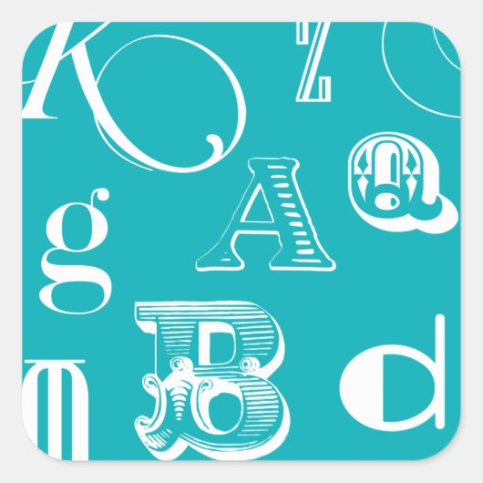 青い背景の装飾文字 スクエアシール (正面)