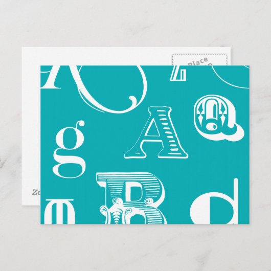 青い背景の装飾文字 ポストカード (正面/裏面)