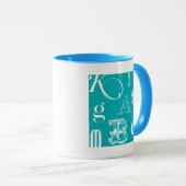 青い背景の装飾文字 マグカップ (正面右)