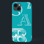 青い背景の装飾文字 iPhone 13ケース<br><div class="desc">青い背景の装飾文字のこのプリントを購入すると、本物のアルファベットスープが待っている。Vision Studioの作成は、子供の素晴らし部屋や彼らの遊び部屋に追加されるだろう。今日プリントだ！</div>