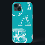 青い背景の装飾文字 iPhone 13ケース<br><div class="desc">青い背景の装飾文字のこのプリントを購入すると、本物のアルファベットスープが待っている。Vision Studioの作成は、子供の素晴らし部屋や彼らの遊び部屋に追加されるだろう。今日プリントだ！</div>