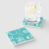 青い背景の装飾的な手紙 ストーンコースター (横)