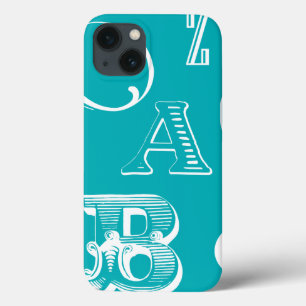 青い背景の装飾的な手紙 iPhone 13ケース