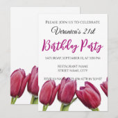 青い背景の赤いチューリップの招待状 招待状 (正面/裏面)