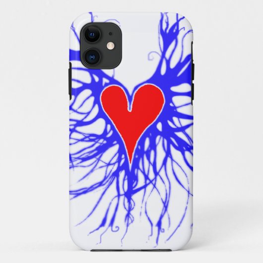 青い背景の赤いハート Case-Mate iPhoneケース (裏面)
