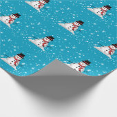 青い背景の赤いマフラーが印象的な雪だるま ラッピングペーパー (角)