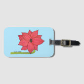 青い背景の赤い星の花 ラゲッジタグ (正面横)