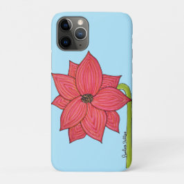 青い背景の赤い星の花 iPhone 11 PROケース