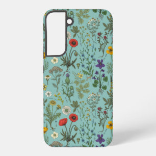 青い背景の野の花のコラージュ SAMSUNG GALAXY S22+ケース