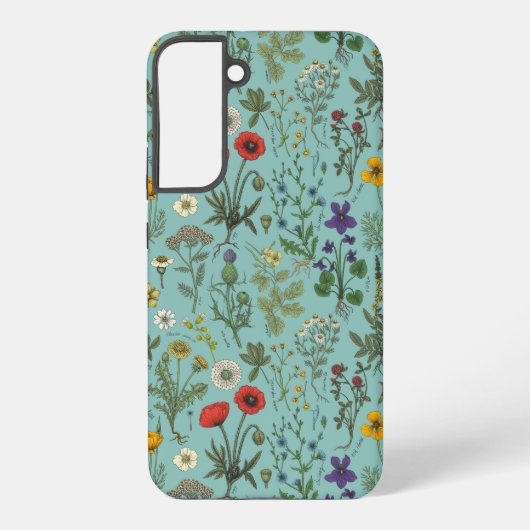 青い背景の野の花のコラージュ SAMSUNG GALAXYケース (裏面)