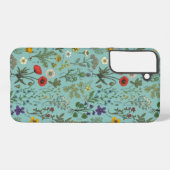 青い背景の野の花のコラージュ SAMSUNG GALAXYケース (裏面横)
