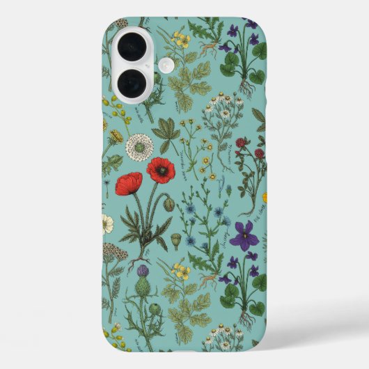 青い背景の野の花コラージュ Case-Mate iPhoneケース (裏面)