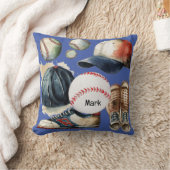 青い背景の野球用具 クッション (ブランケット)