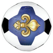青い背景の金のフルールドリス サッカーボール (回転)