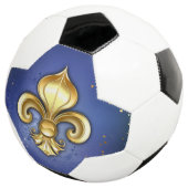 青い背景の金のフルールドリス サッカーボール (3/4)