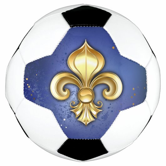 青い背景の金のフルールドリス サッカーボール (正面)