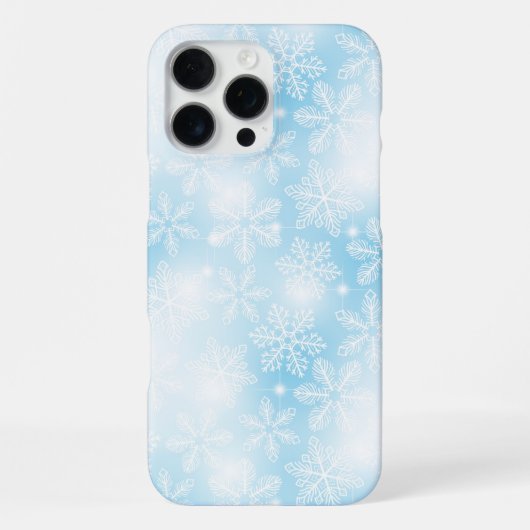 青い背景の雪の結晶とライト iPhoneケース (裏面)