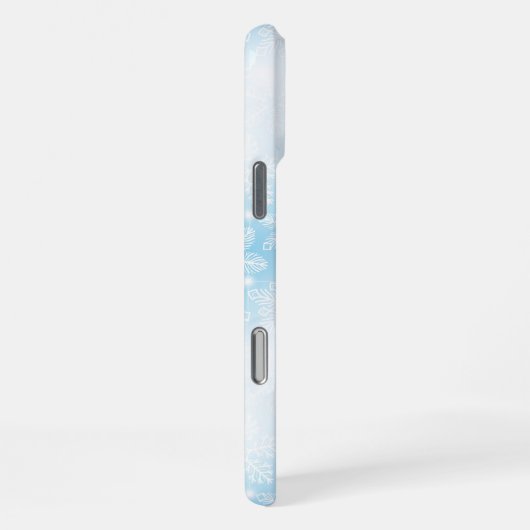 青い背景の雪の結晶とライト iPhoneケース (右側面)