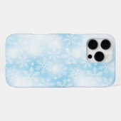 青い背景の雪の結晶とライト iPhoneケース (裏面横)
