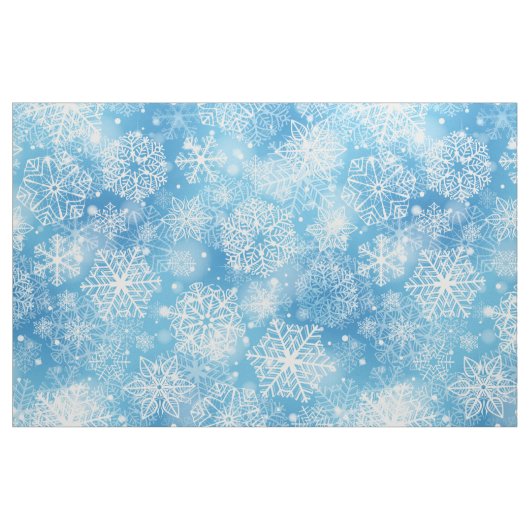 青い背景の雪の結晶 ファブリック (ファットクウォーター)