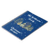 青い背景の雪の降る冬の森の水彩画の木々 ノートブック (左側)