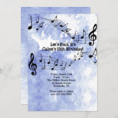 青い背景の音符 招待状 (正面/裏面)