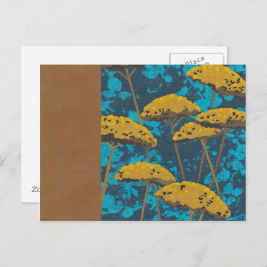 青い背景の黄金のヤロウガーデン ポストカード (正面/裏面)